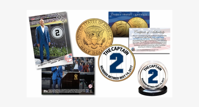 Derek Jeter Retirement Issue - Roberto Clemente Baseball Legends Jfk Half Dollar 24k, transparent png download