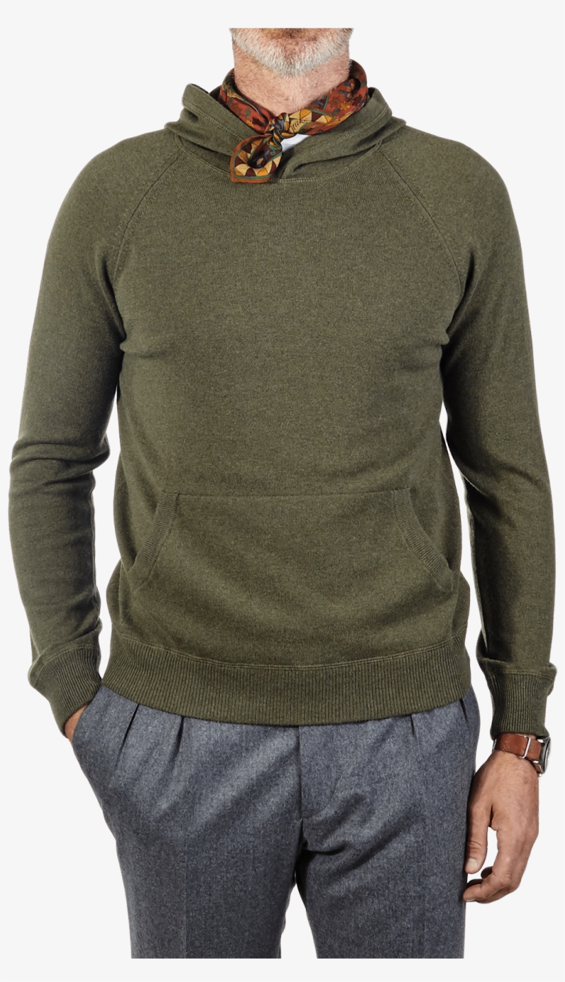 Gran Sasso Green Wool Blend Hooded Sweater Front - Man, transparent png download