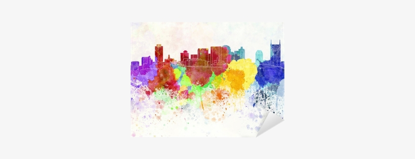Nashville Skyline In Watercolor Background Sticker - Art Print: Paulrommer's Nashville Skyline In Watercolor, transparent png download