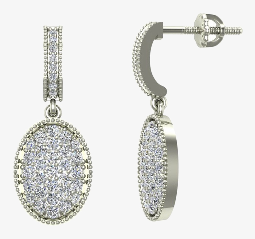 Hoop Earrings - Pave Set Oval Dangle Diamond Earrings 18k Gold, transparent png download