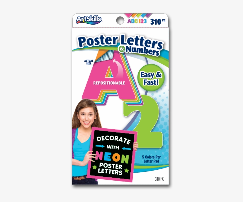 Artskills Neon Multi-color Quick Letters & Numbers, - Artskills Poster Letters And Numbers, A-z And 0-9,, transparent png download