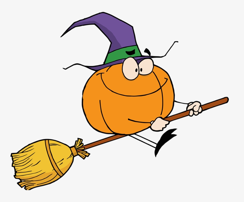 Witch On A Broom Clipart Clipartfest - Witch Pumpkin Clip Art, transparent png download