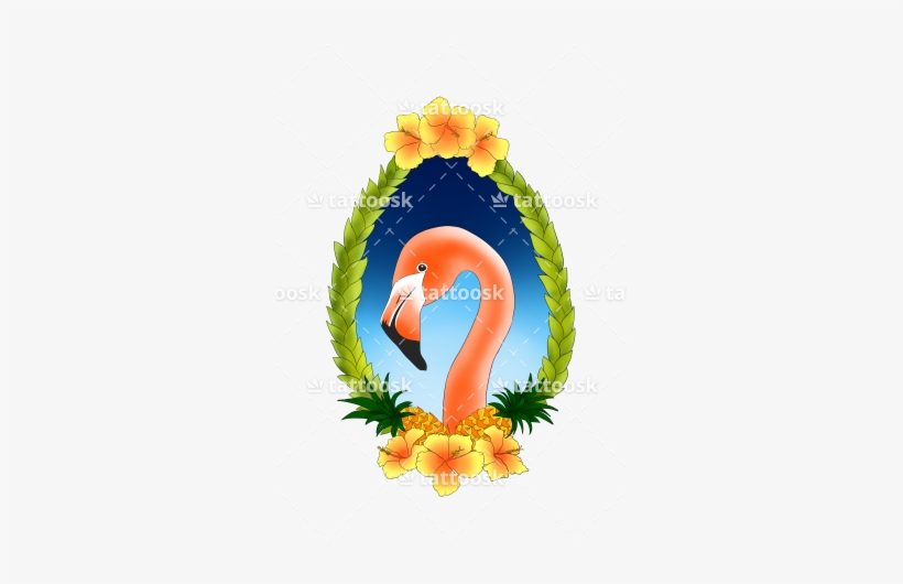 Flamingo In Leafy Frame With Hibiscus And Pineapples - Color, transparent png download