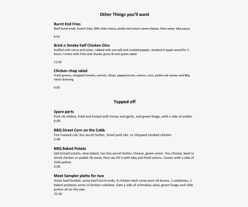 Gvg Brick N Smoke Bbq Menu - Aqua Aerobic Moves, transparent png download