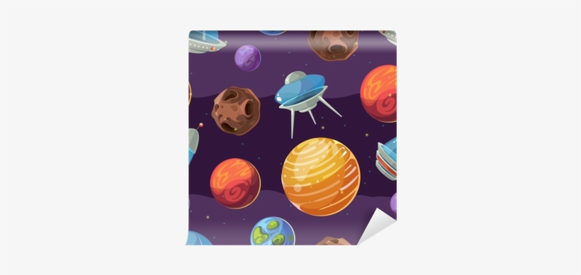 Seamless Space Vector Kids Pattern With Planets And - Spacecraft, transparent png download