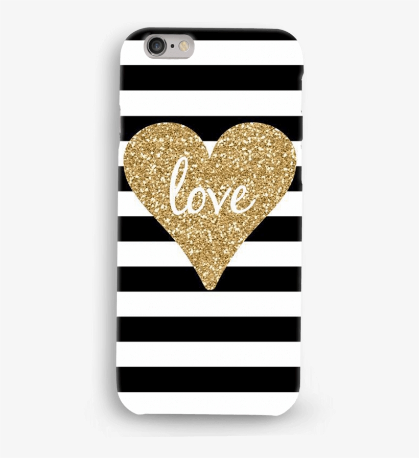 B&w Stripes With Golden Heart - Mobile Phone Case, transparent png download