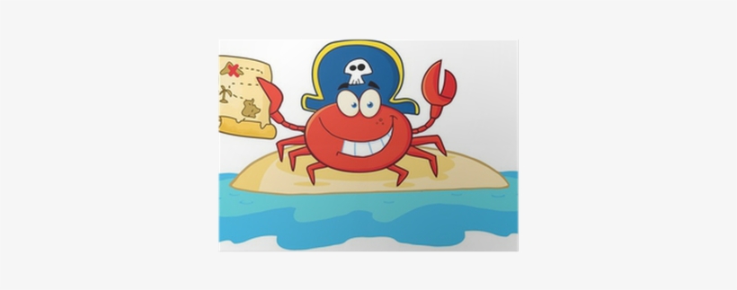 Pirate Crab Holding A Treasure Map On Island Poster - Cartoon Pirate Crab, transparent png download