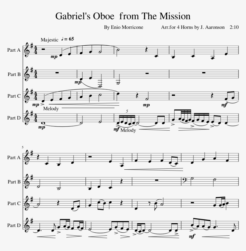 Gabriel's Oboe From The Mission Sheet Music Composed - Music, transparent png download