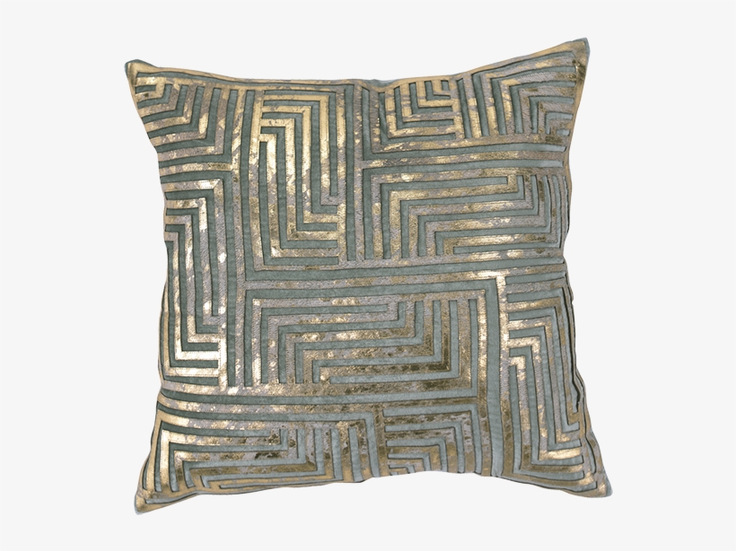 Aqua Velvet Gold Hide Greek Key - Cushion, transparent png download