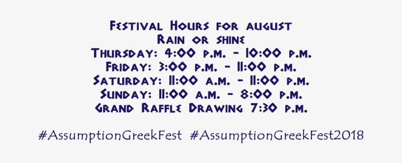 Festival Hours For August Rain Or Shine Thursday - Friday After Next, transparent png download