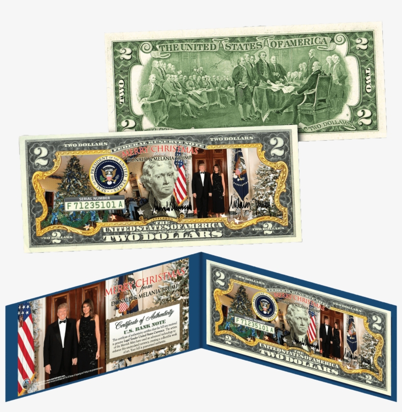 Donald & Melania Trump Christmas $2 Bill - State Of Delaware 2 Dollar Bill, transparent png download