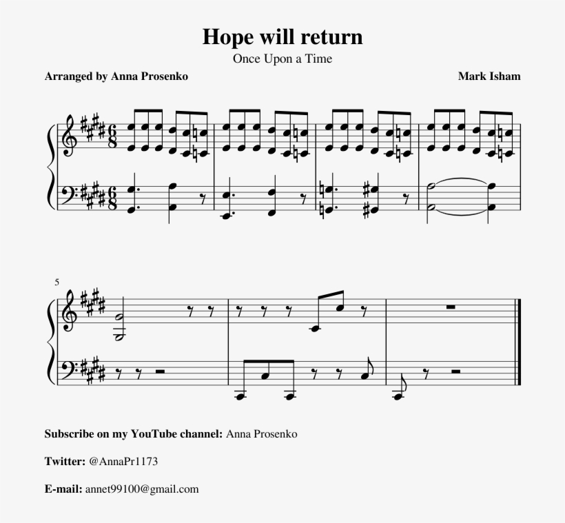Once Upon A Time Hope Will Return Sheet Music For Piano - Sheet Music, transparent png download