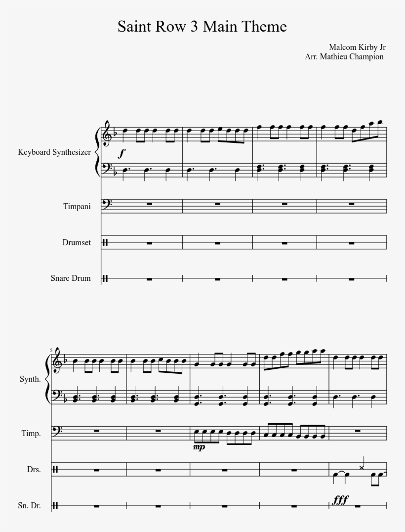 Saint Row 3 Main Theme Sheet Music Composed By Malcom - Sheet Music, transparent png download