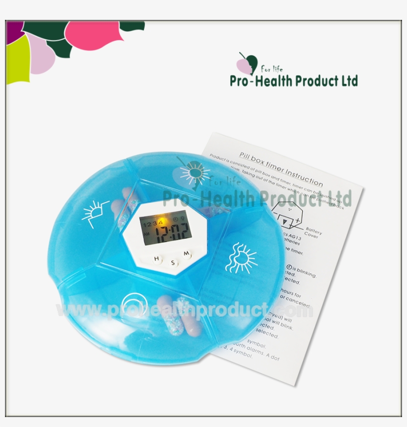 Ph01-059 4 Compartments Lcd Backlight Round Shape Smart - Pill Organizer, transparent png download