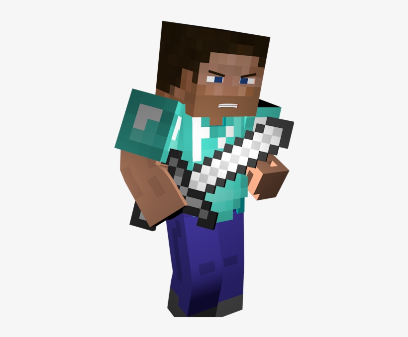 Super11 - Minecraft Steve With Iron Sword, transparent png download
