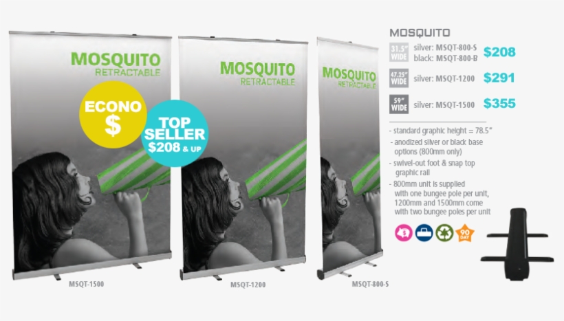 Economy Retractable Banner Stands - Mosquito 1500 Retractable Banner Stand 59", transparent png download