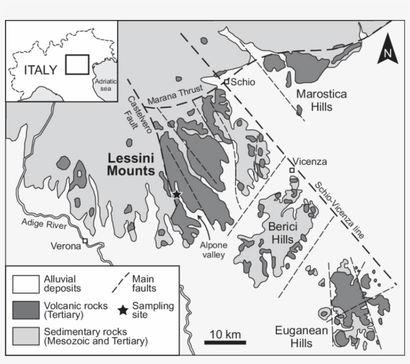 Geological Sketch Map Of The Volcanic Rocks In The - Geological Map Of Veneto, transparent png download