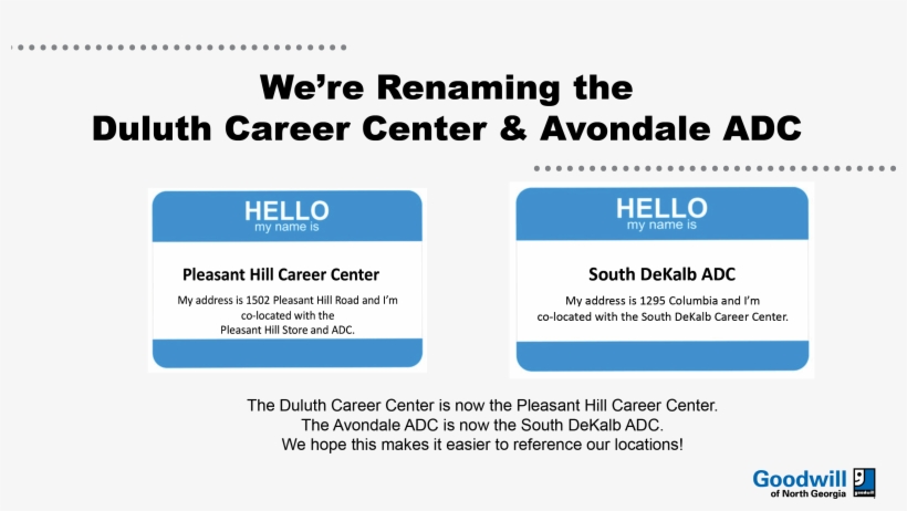 We're Renaming Our Duluth Career Center And Avondale - Hello My Name, transparent png download