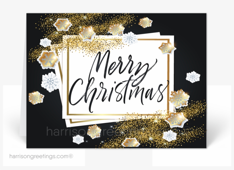 Black And Gold Glitter Merry Christmas Holiday Cards - Greeting Card, transparent png download