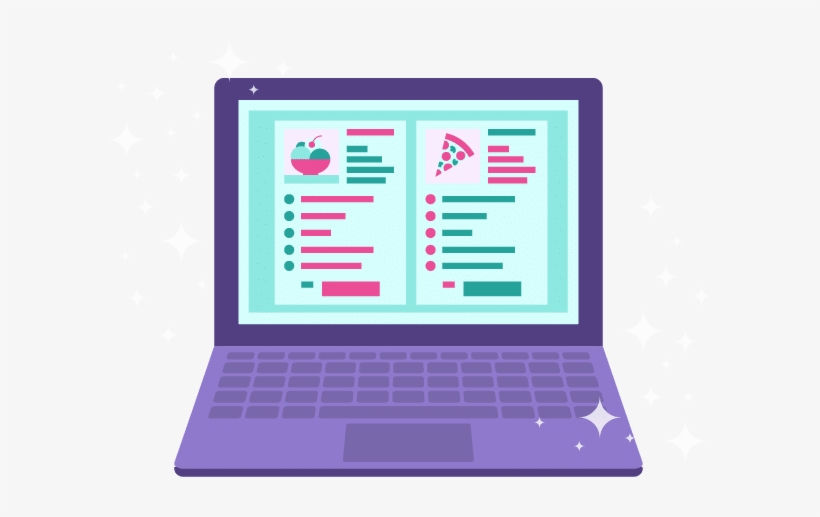 Icon Of Laptop With Two Graphical Recipe Cards On The - Netbook, transparent png download