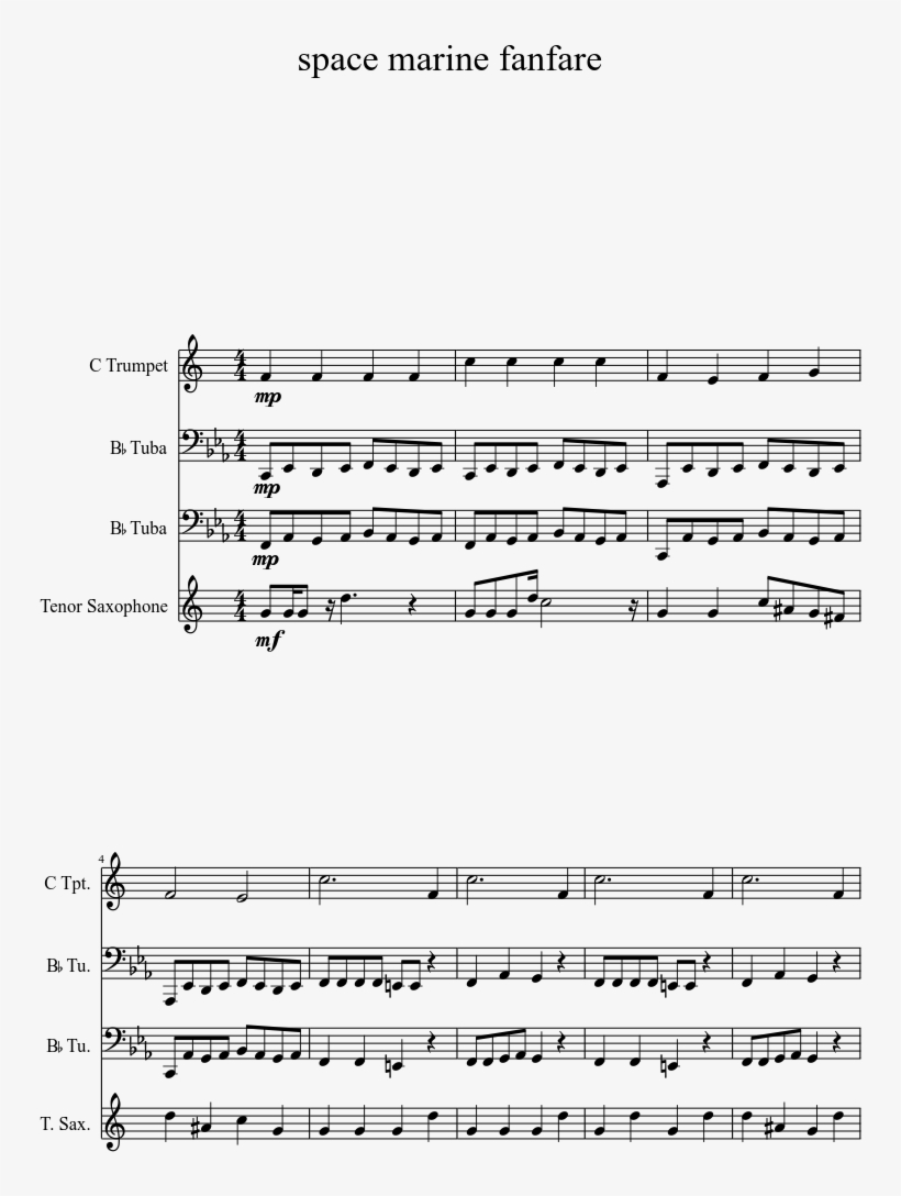 Space Marine Fanfare Sheet Music 1 Of 2 Pages - Sheet Music, transparent png download