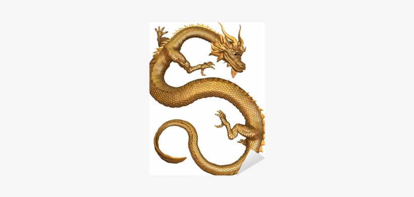 Lucky Chinese Dragon With Gold Metal Scales Sticker - Stock Photography, transparent png download