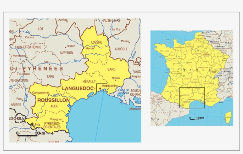 Map Of France And The Department Languedoc-roussillon - France, transparent png download
