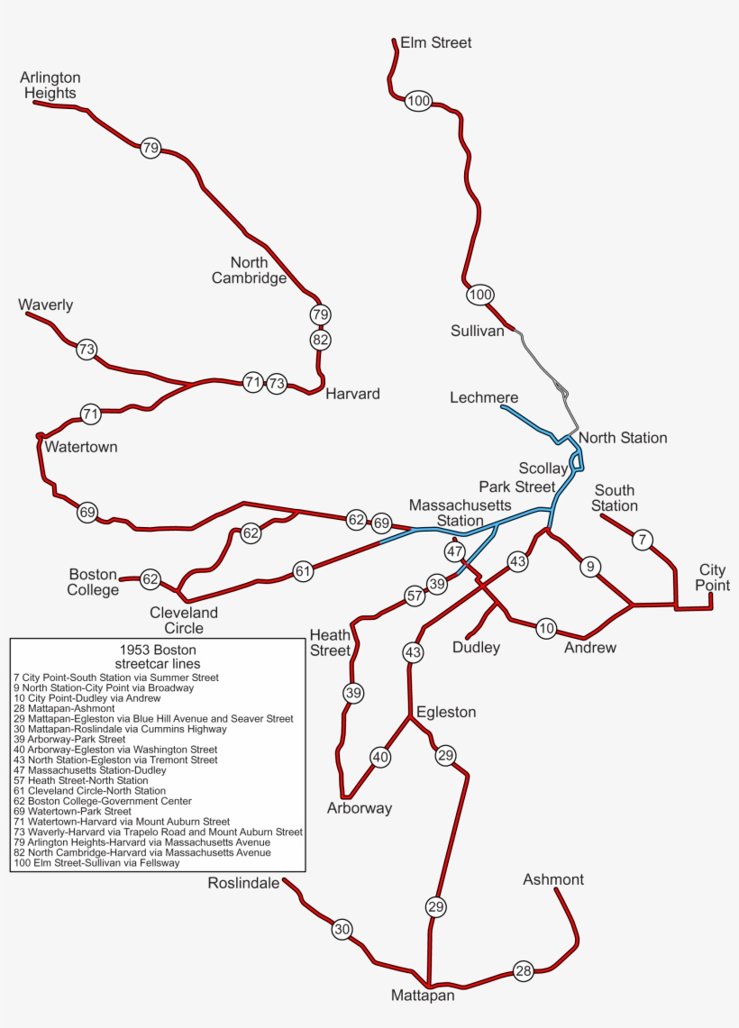 1953 Boston Streetcar Lines - Boston Streetcars, transparent png download