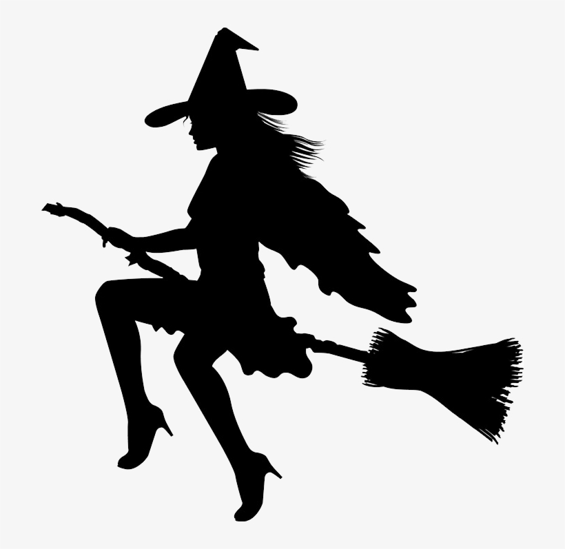 Witch On Broom Silhouette Png, transparent png download