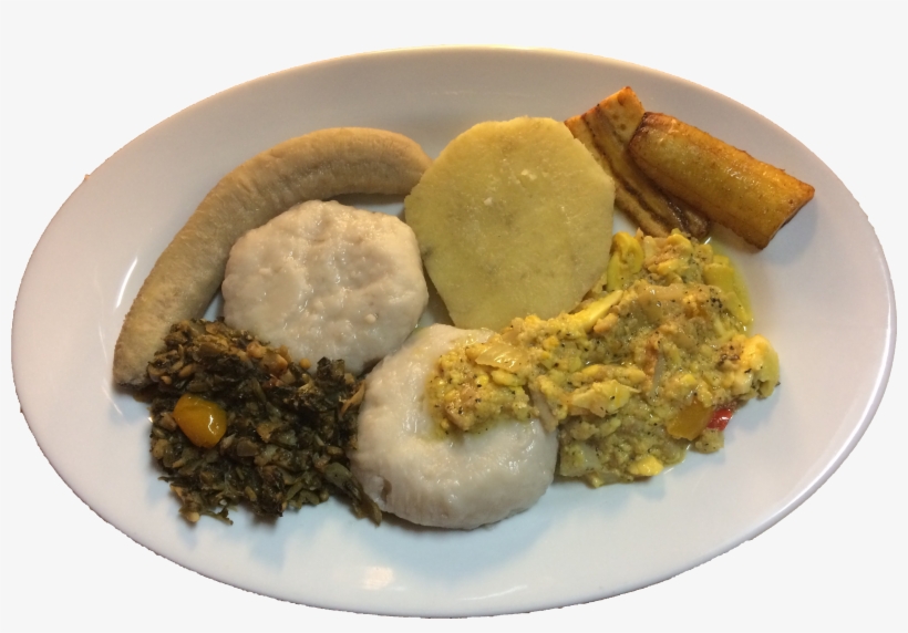 Ackee And Callaloo Combo With Yam, Banana, And Dumplin - Boiled Dumplings Yam Banana, transparent png download