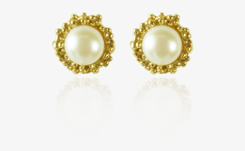 White Pearl Gold Stud Earrings, transparent png download