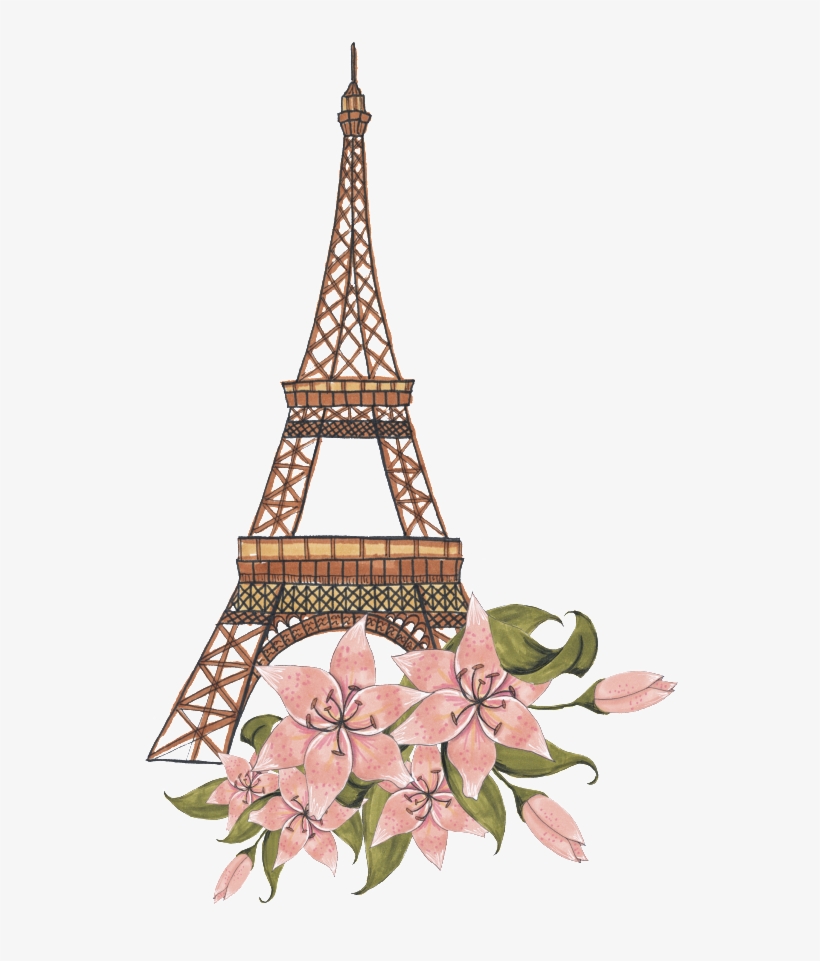 Hand-painted Travel Landmark Png Transparent - Oh Turm Des La-la-| Eiffel Mit Blumen-illustration, transparent png download