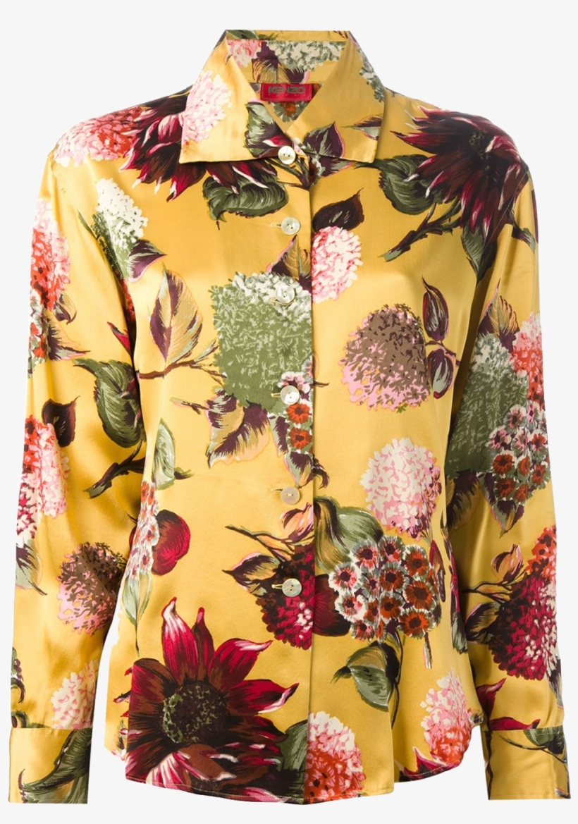 Multi Coloured Silk Floral Print Shirt From Kenzo Vintage, transparent png download