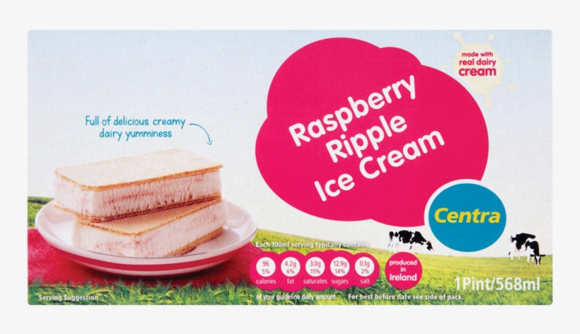 Centra Raspberry Ripple Ice Cream Block 568ml - Vanilla Ice Cream, transparent png download