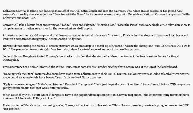Kellyanne Conway Is Taking Her Dancing Shoes Off Of - Instruction, transparent png download