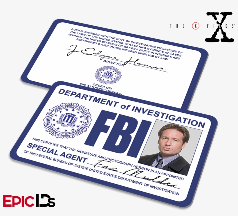 The X-files Inspired Fox Mulder Fbi Special Agent Id - X-files, transparent png download