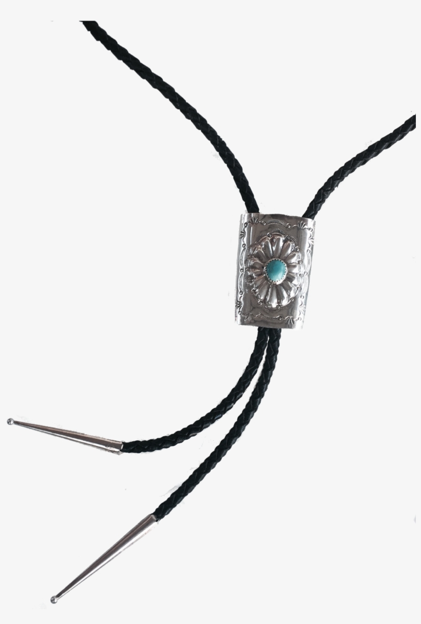 Sterling Silver, Turquoise And Black Leather Bolo Tie - Bolo Tie, transparent png download
