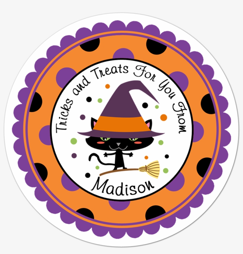 Cat Witch Wide Polka Dot Border Personalized Sticker - Sticker, transparent png download