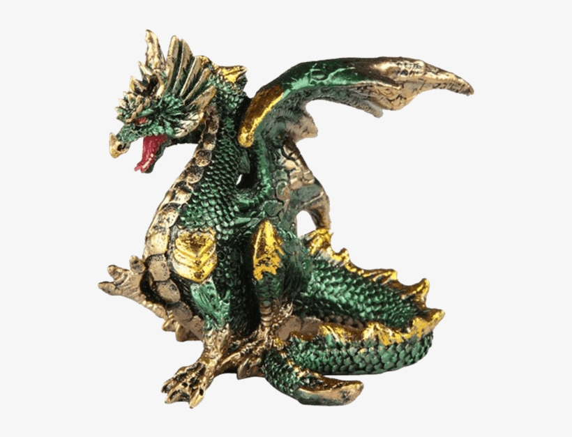 Small Seated Emerald And Gold Dragon Statue - Small Green Dragon Statue, transparent png download