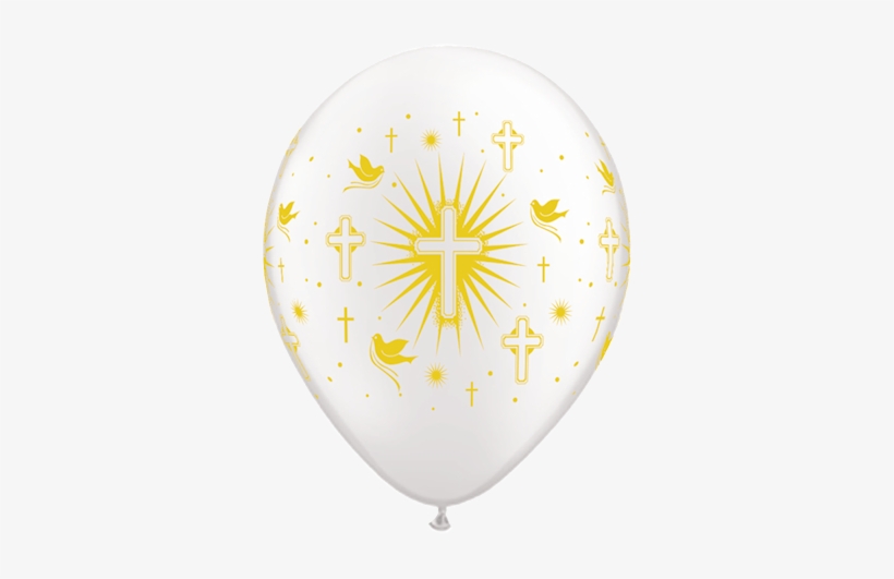 11" Redondo, Blanco Nacarado, Cruz Y Palomas En Oro - Cross And Doves Qualatex Latex Balloons, 11-inch 25, transparent png download