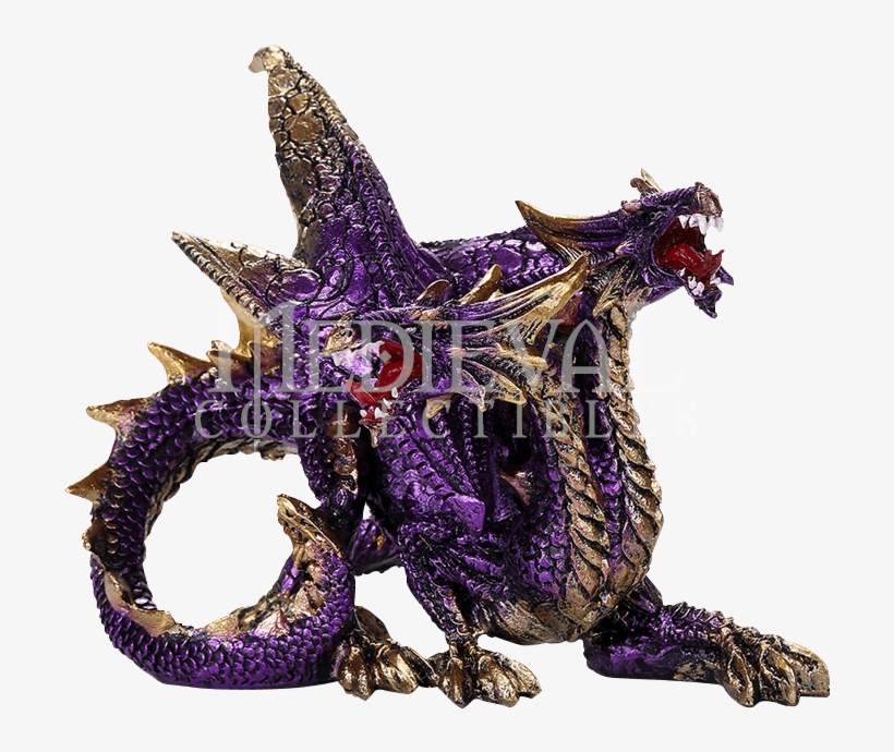 Double Headed Gold And Purple Dragon Statue - Figurine, transparent png download