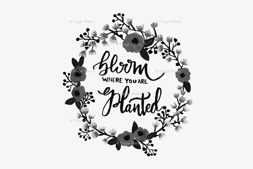 Black & White Bloom Where You Are Planted Wreath Fabric - Design, transparent png download