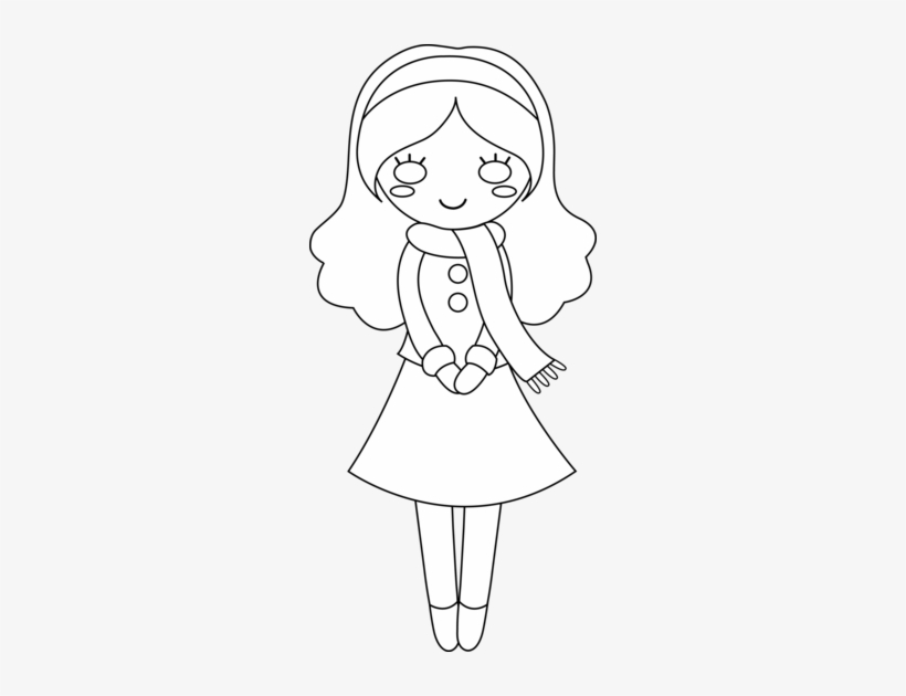 Colorable Girl With Scarf Girl Clipart, Girl Themes, - Pretty Girl Clipart Black And White, transparent png download