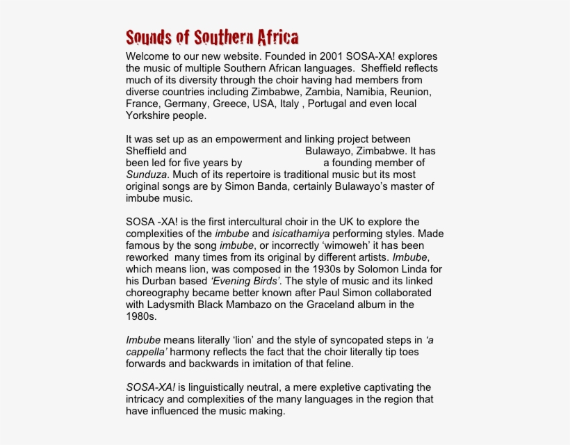 Sounds Of Southern Africa Welcome To Our New Website - History, transparent png download