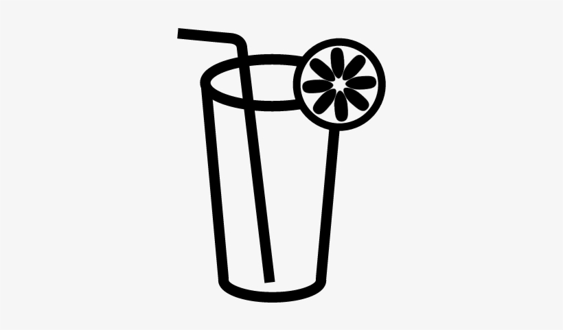 Drink Glass Outline With Lemon Slice And Straw Vector - Glass Drink Icon Png, transparent png download