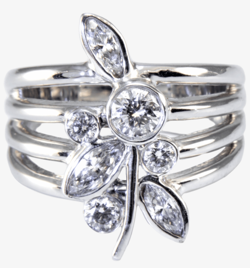18k White Gold And Diamond Floral Design Ring - Gold, transparent png download