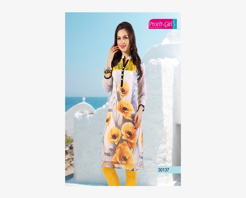 Yellow Flower Printed Kurti - Prom Girl Kurti, transparent png download