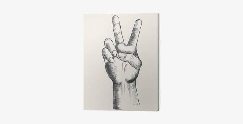 Sketch Of A Hand Gesturing Victory Symbol Canvas Print - Symbol Zwyciestwa, transparent png download