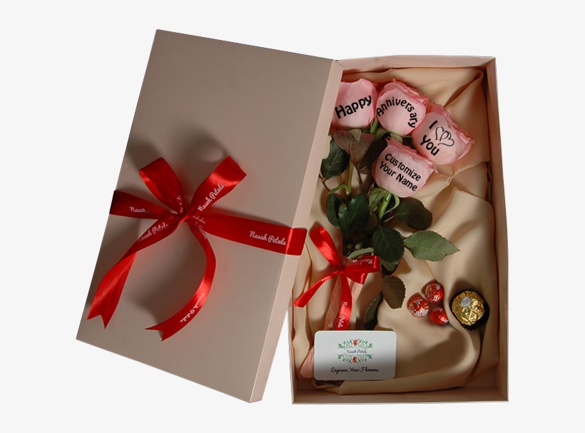 4 Pink Rose Gift Box - Box Of Roses Present, transparent png download