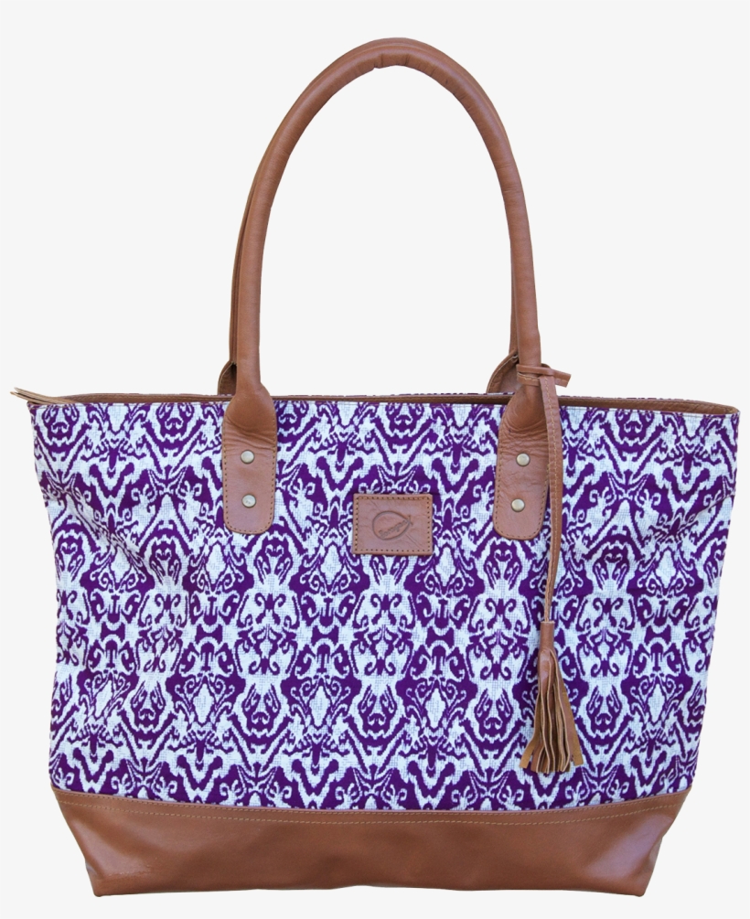 Leather And Indonesian Batik Tote Bag - Tote Bag, transparent png download